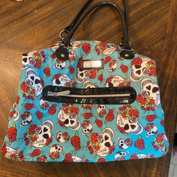 Betsey Johnson Handbags - Women's Skull and Roses Tote Bag - Blue and Red